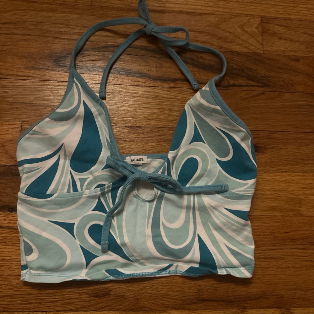 Garage Blue and White Swirl Crop Top